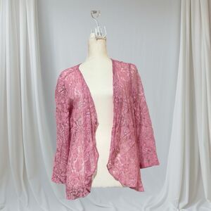 Lola P Womens Cardigan Lace  Open Floral Stretch Trim Long Sleeve Lace